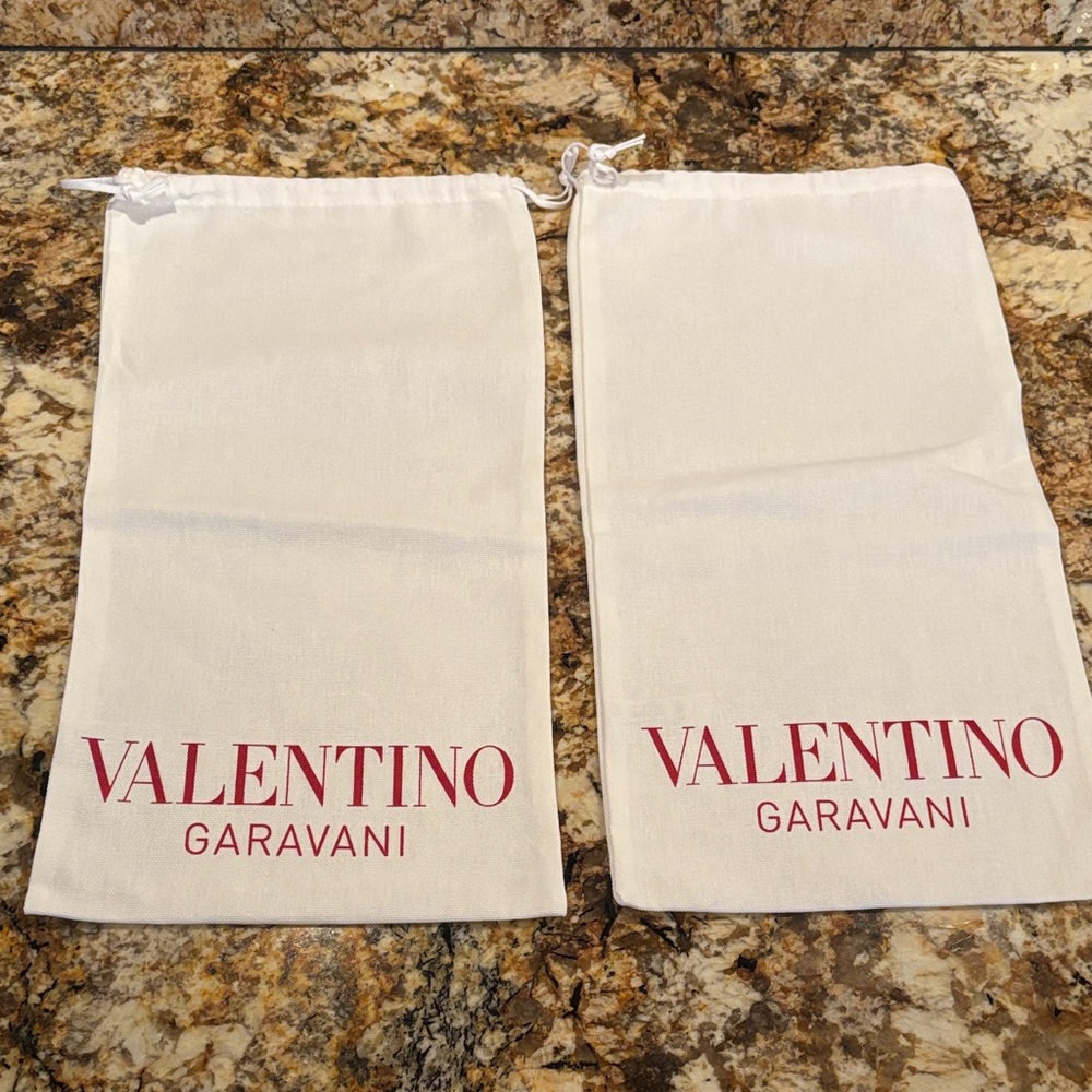 Valentino Garavani White Drawstring Dust Bags with Red Logo - Set of 2